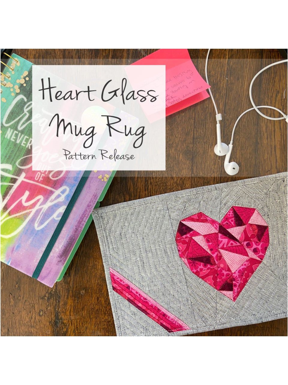 Heart Glass Mug Rug - PDF